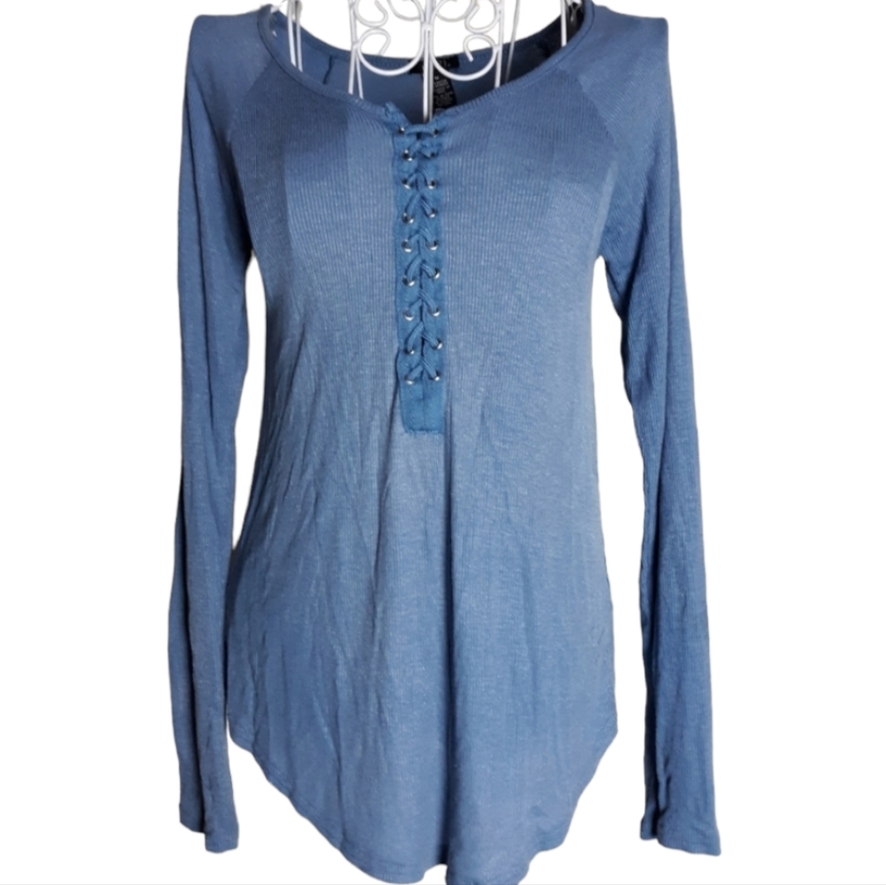 Rue21 Blue Lace-up Scoop Neck Ribknit Top NWT SZ M
